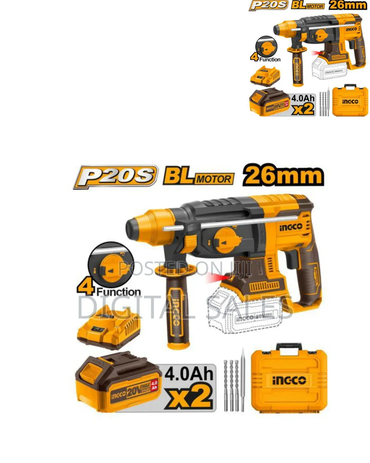 Ingco Crhli202287 - Lithium-Ion Rotary Hammer - Orange#