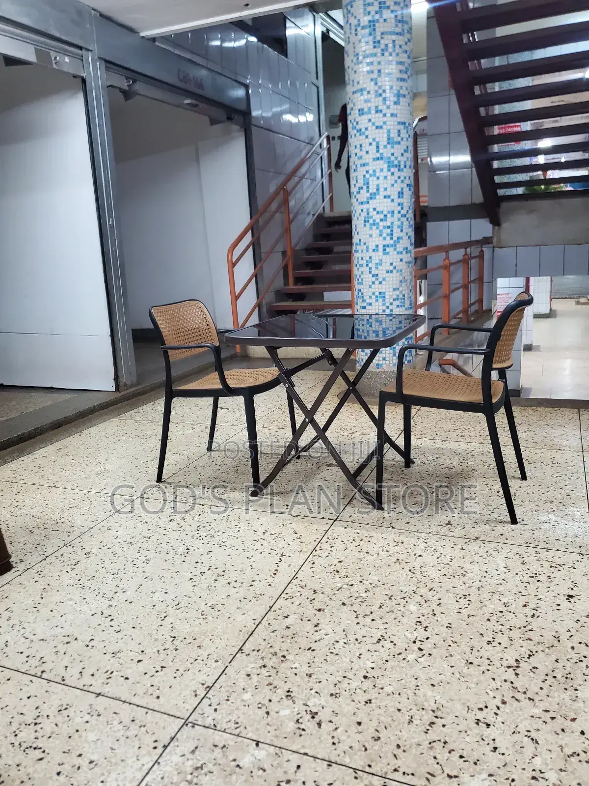 Balcony Glass Table and Chairs Plastic