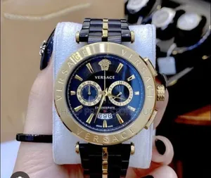 Versace Aion Chronograph Black Dial Grey Steel Strap Watch Men