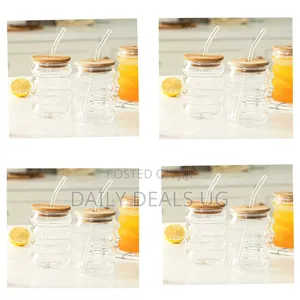 Glass Tumblers With Bamboo Lids and Grass Straws