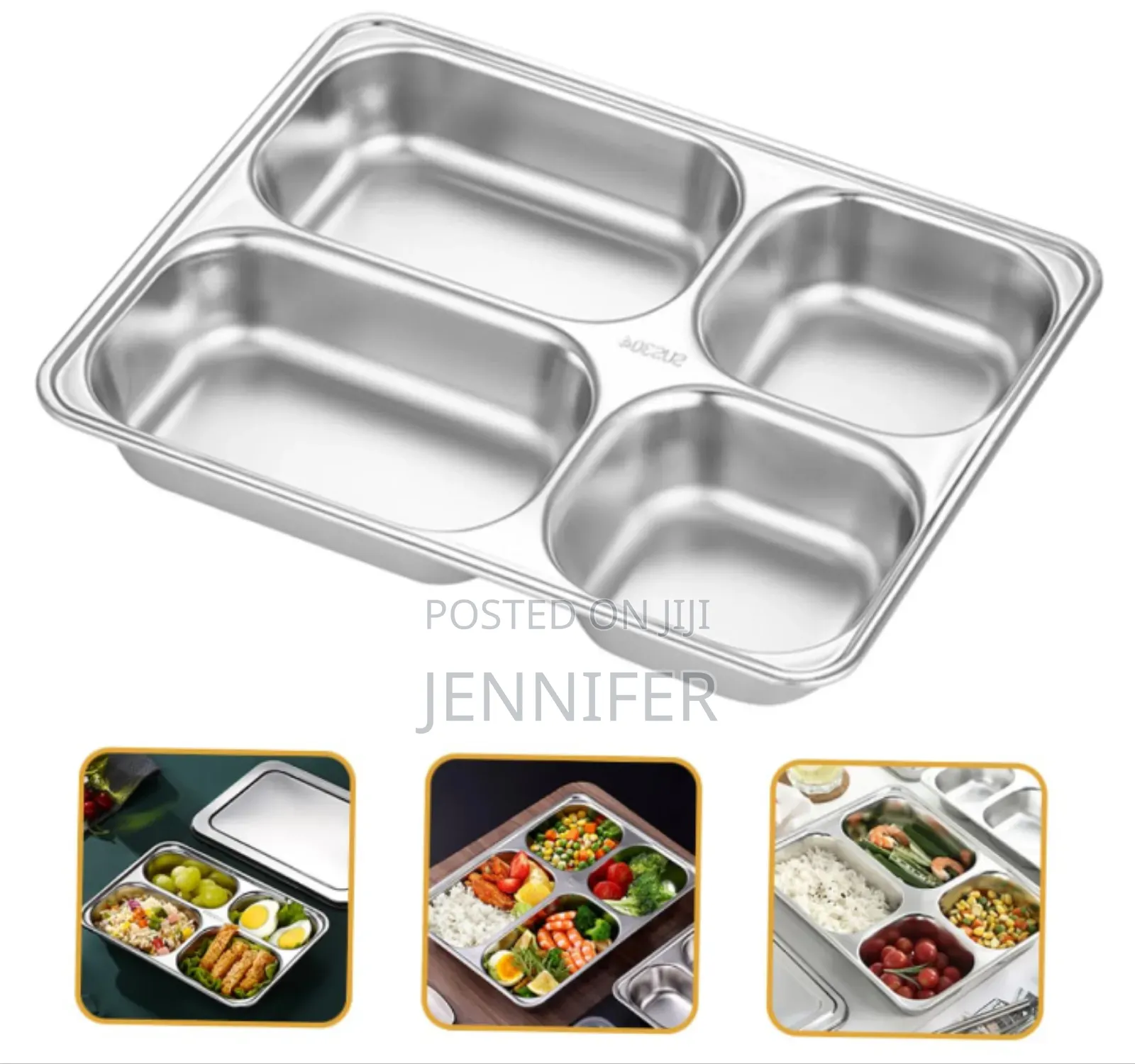4 Pack Stainless Steel Rectangular Divided Plates Tray