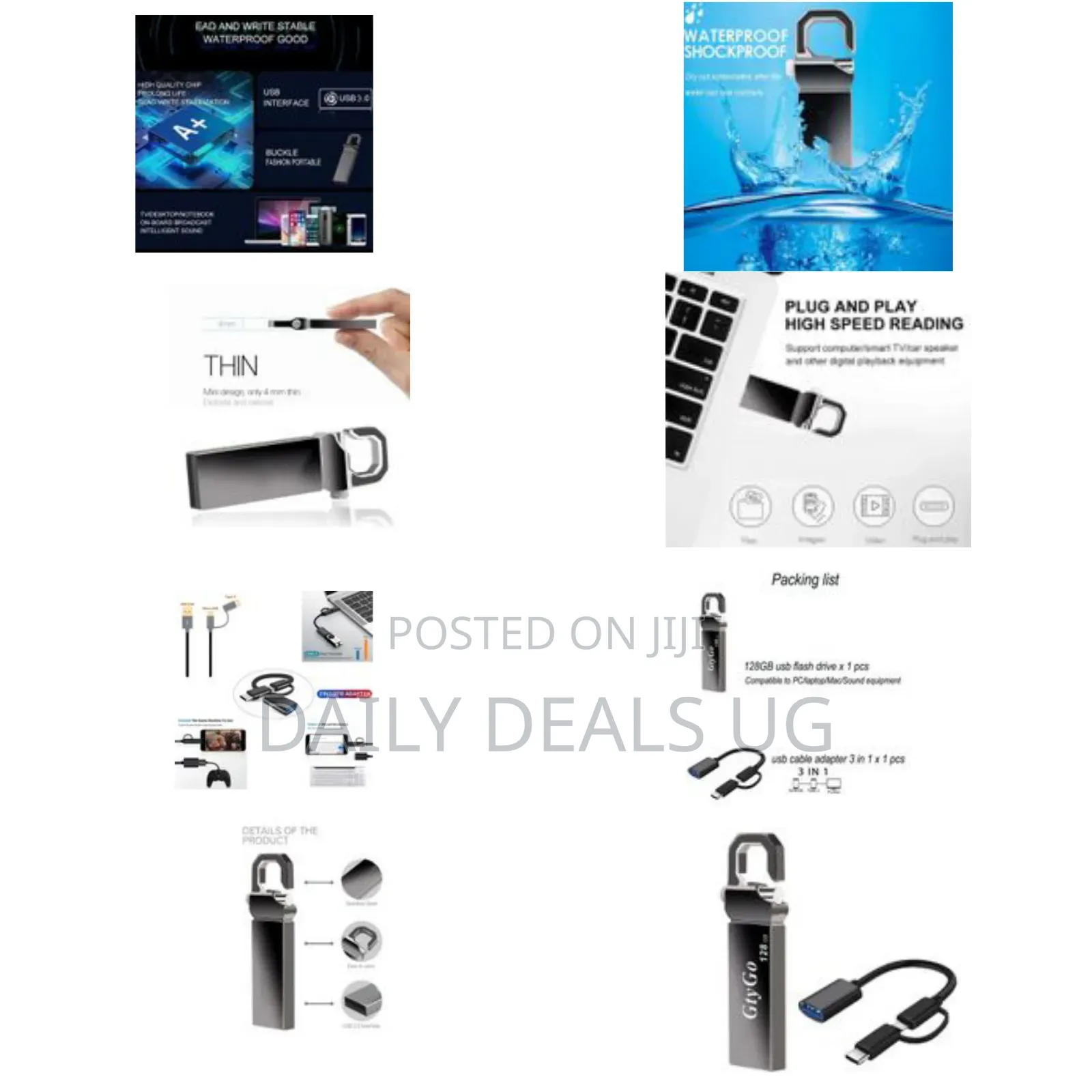 Gtygo 128gb Otg Usb Flash Drive Usb3.0 Adapter Type C 3 Units in 1 Set