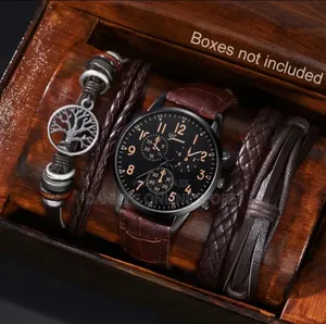 Geneva Jasonrolls 4pcs Set Men's Watch Black Three Eyed St