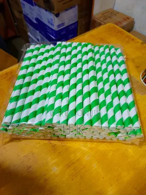 White Striped Paper Straws 100pcs