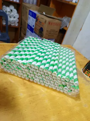 White Striped Paper Straws 100pcs
