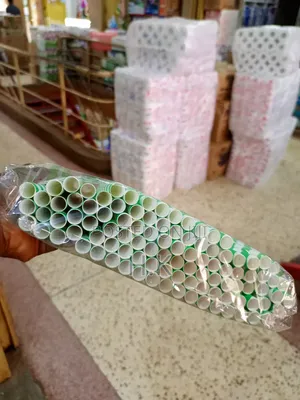 White Striped Paper Straws 100pcs