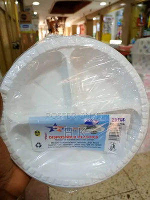 25pcs Disposable Plastic Plates With Three Compartments.