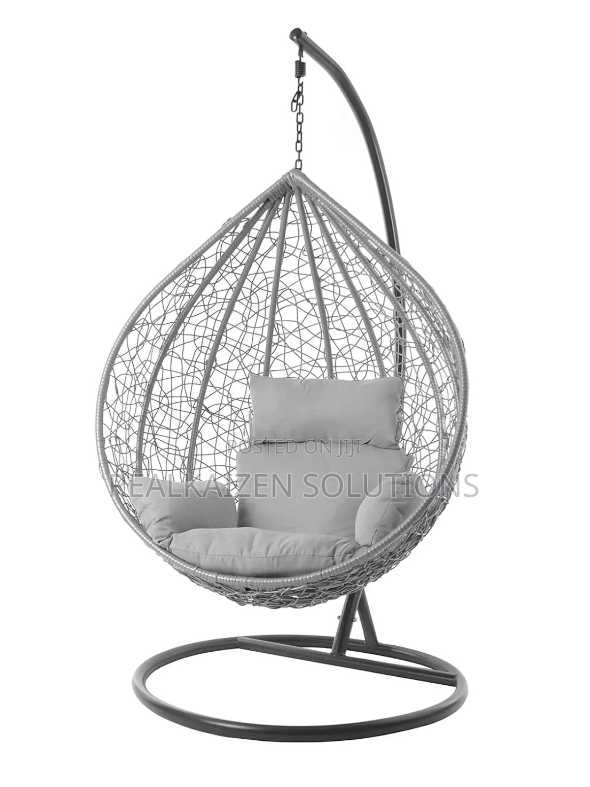 Outdoor Hanging Swing Egg Chair White With Grey Cushions