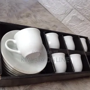 Set of 6 White Porcelain Coffee Cups With 6 Saucer