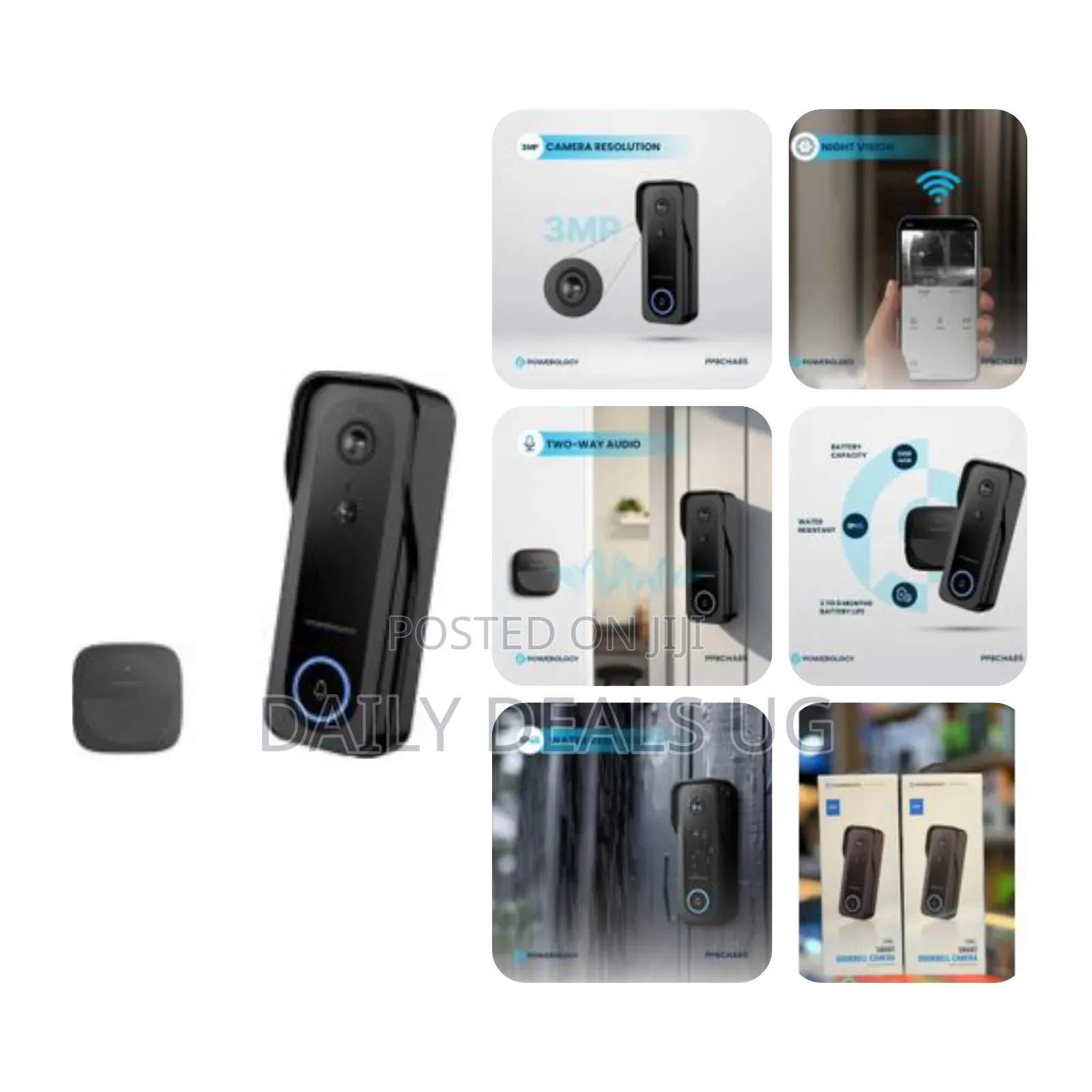 Powerology Ip65 256gb 3mp Infrared Smart Camera Doorbell