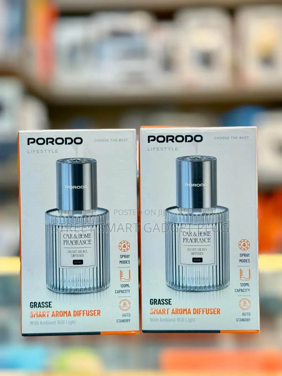 Porodo Grassee Smart Aroma Diffuser (Auto Standby) 120ml Car Perfume