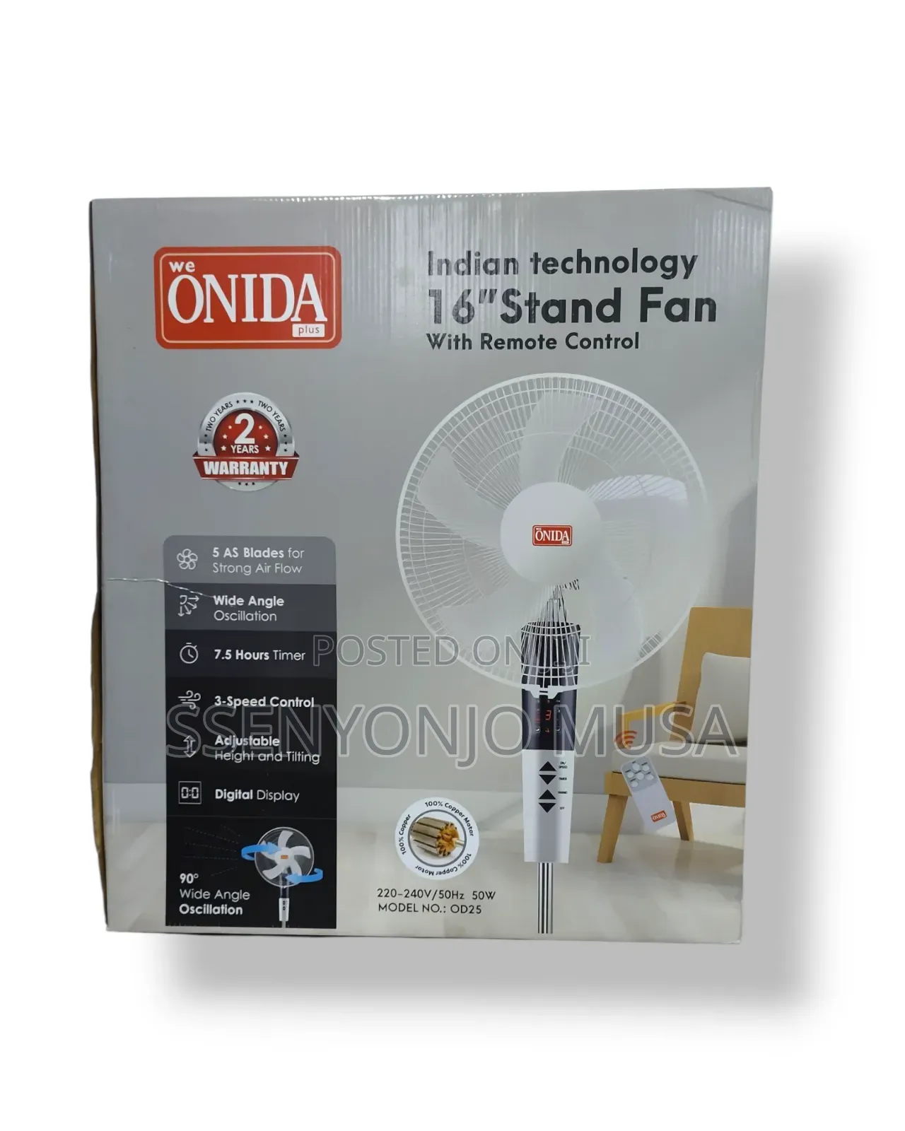 Onida Plus 16" Stand Fan With Remote Control -3 Speed, Timer