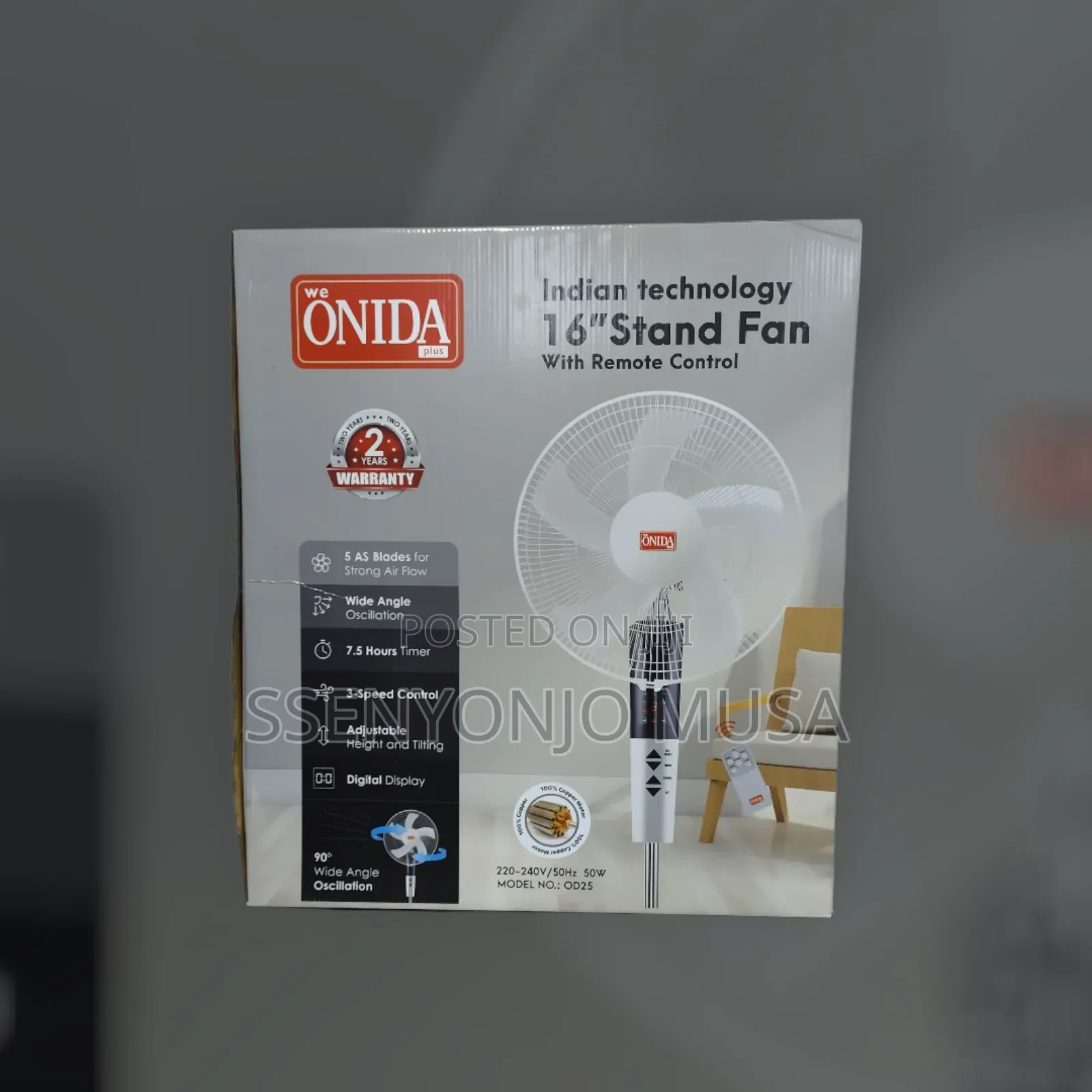Onida Plus 16" Stand Fan With Remote Control -3 Speed, Timer