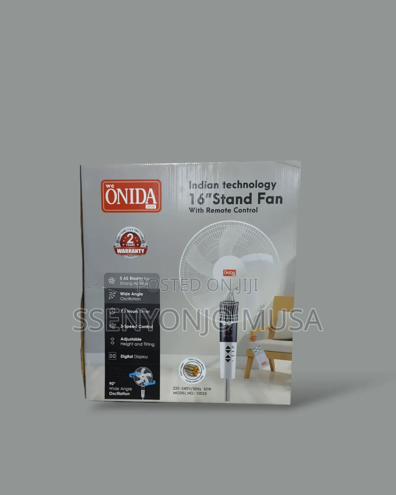 Onida Plus 16" Stand Fan With Remote Control -3 Speed, Timer