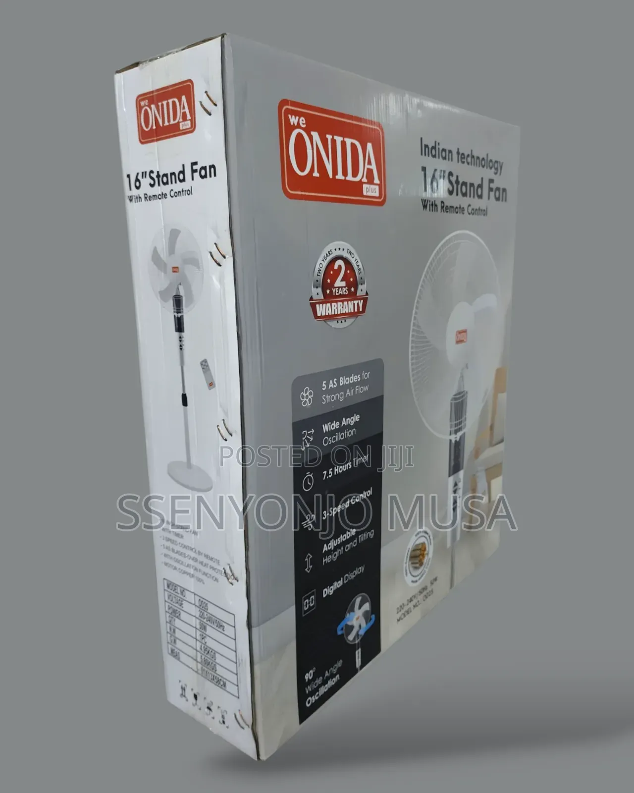 Onida Plus 16" Stand Fan With Remote Control -3 Speed, Timer