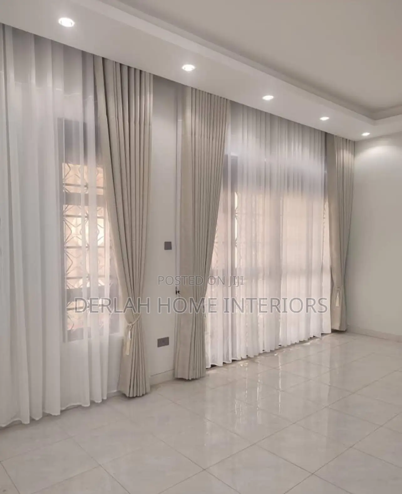 Cream Curtain and White Net Set of Curtain
