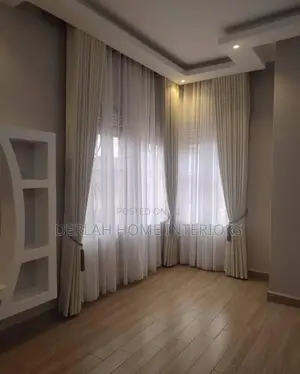 Cream Curtain and White Net Set of Curtain