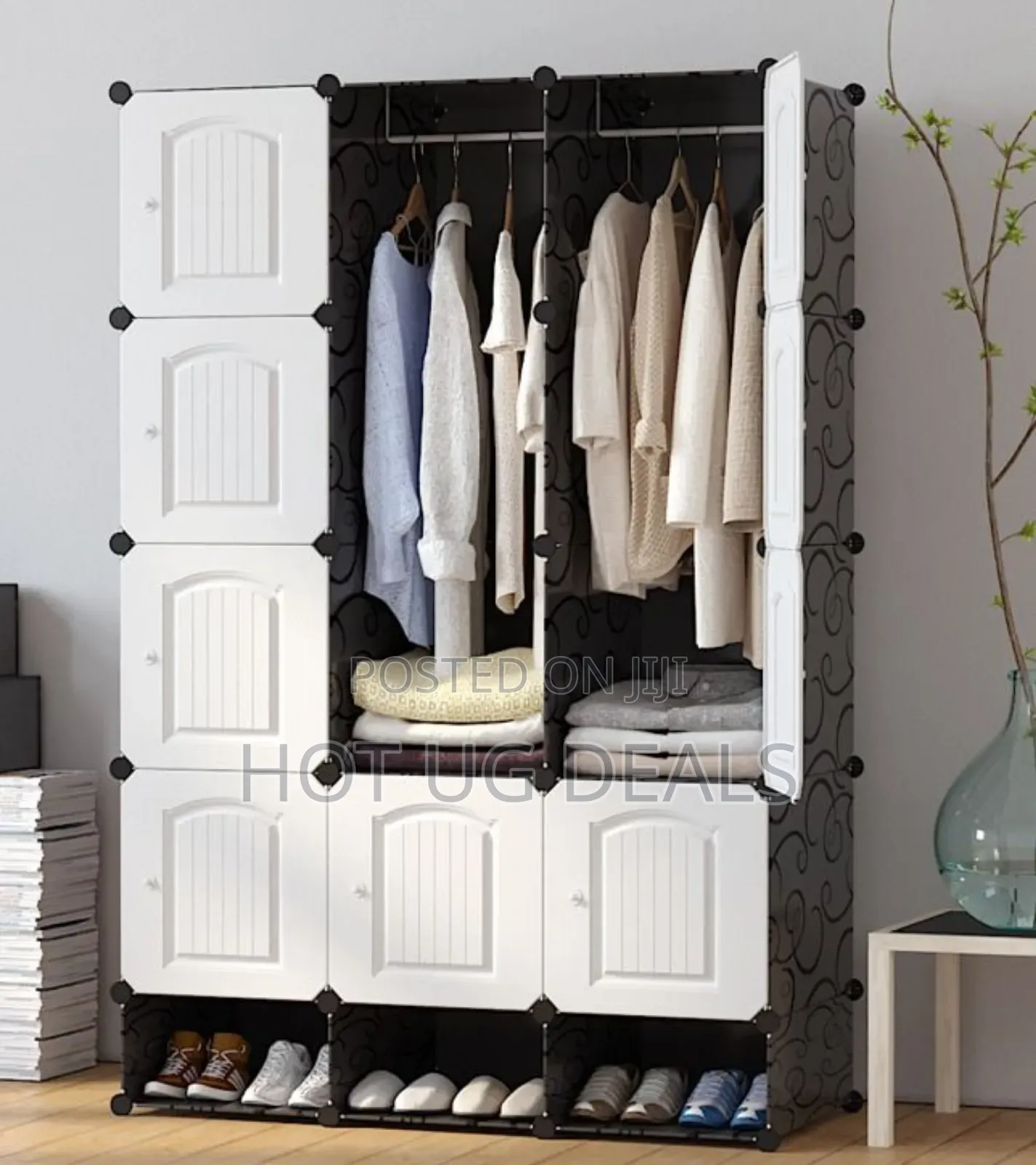 3 Column Plastic Closet Wardrobe - Black