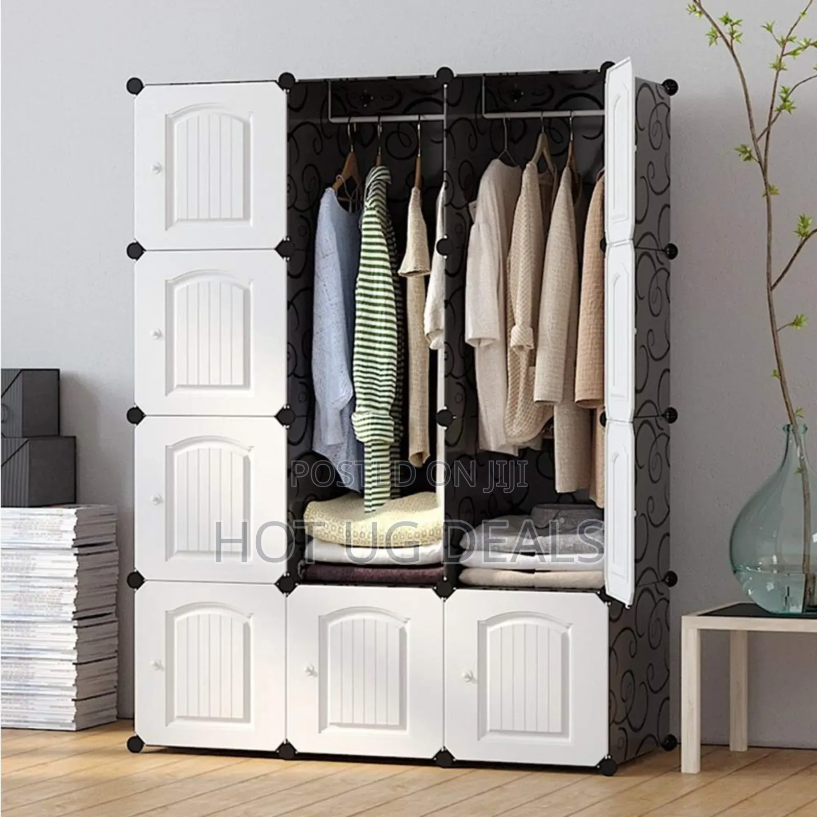 3 Column Plastic Closet Wardrobe - Black