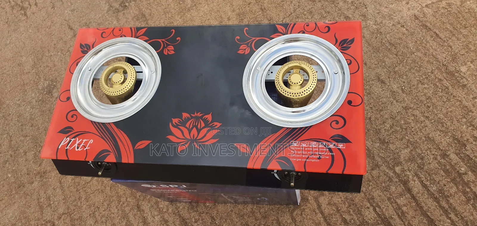 Pixel Double Gas Burner Glass Low Gas Consumption