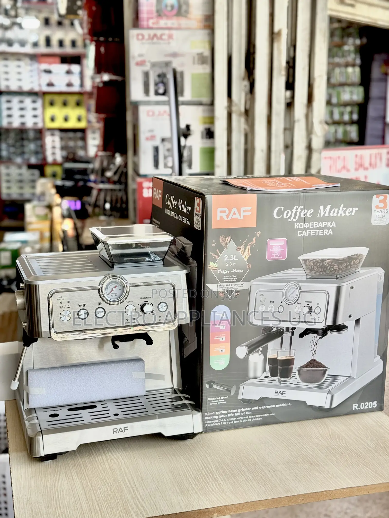 Raf Coffee Maker 2-in-1 Coffee Bean Grinder and Espresso Machine.