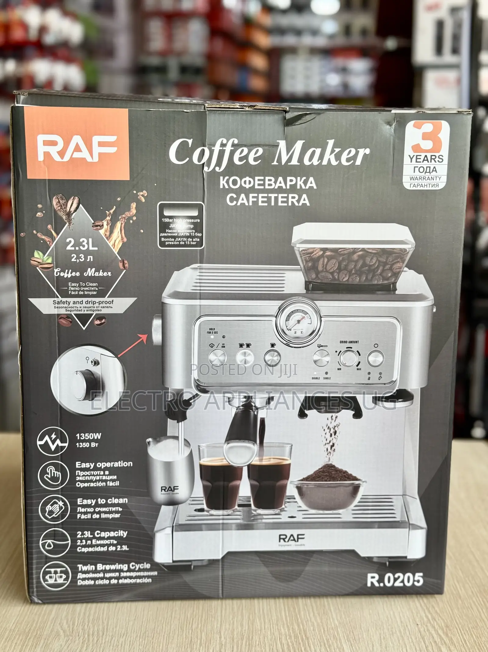 Raf Coffee Maker 2-in-1 Coffee Bean Grinder and Espresso Machine.