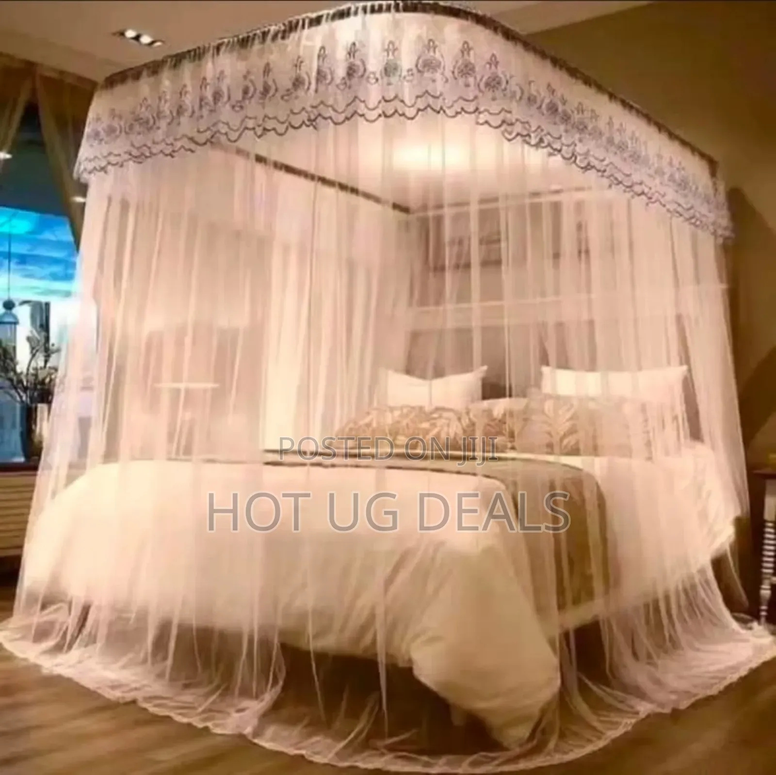 6x6 Two Stand Railed Mosquito Net - White, Top Design May Vary