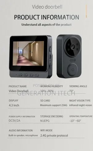 Wireless Video Door Bell - 2 Way Audio, Hd Video Recording