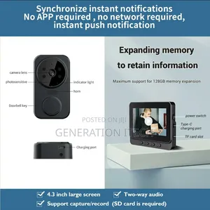 Wireless Video Door Bell - 2 Way Audio, Hd Video Recording