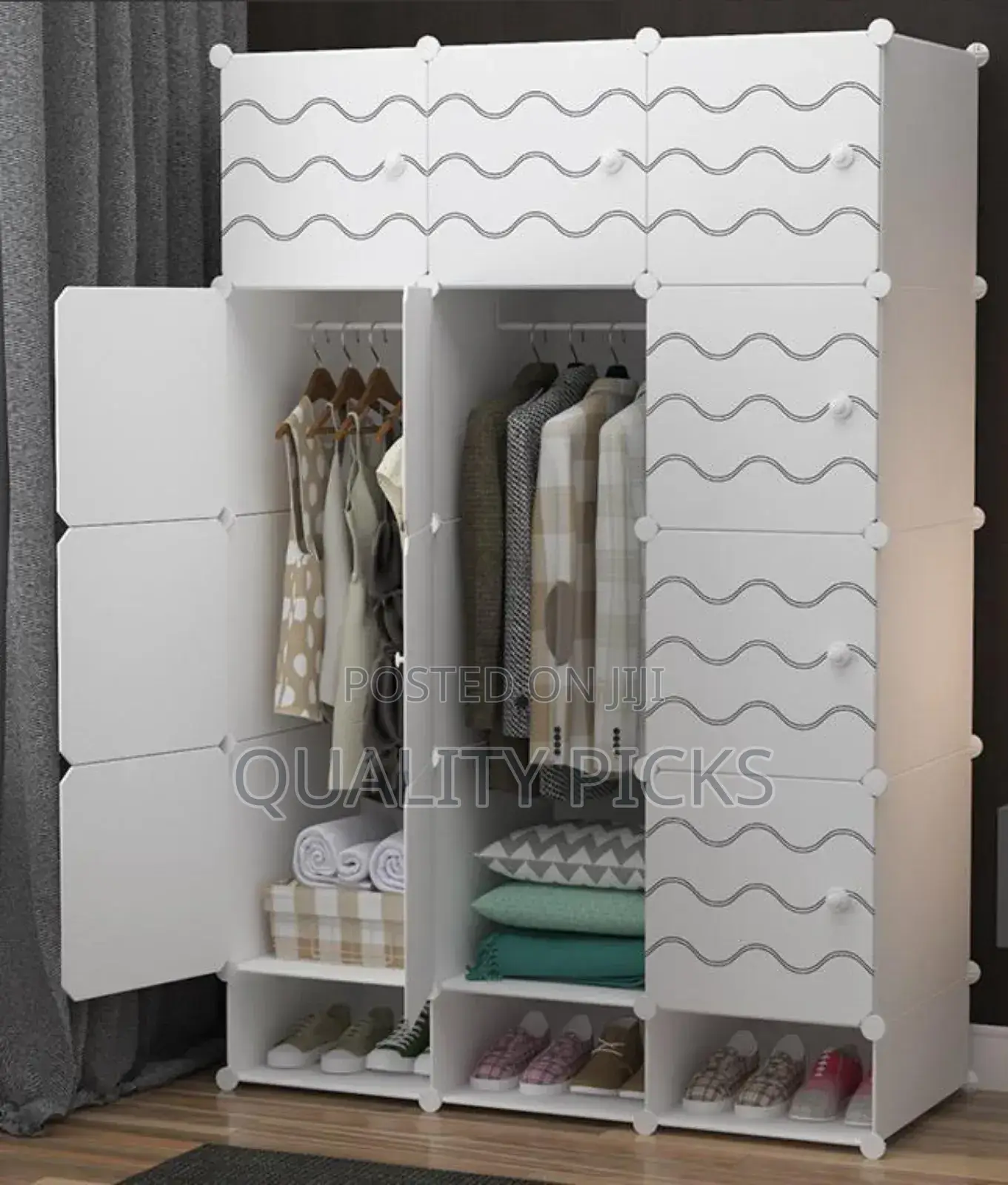 Plastic Wardrobe Three Columns And Shoe Rack.