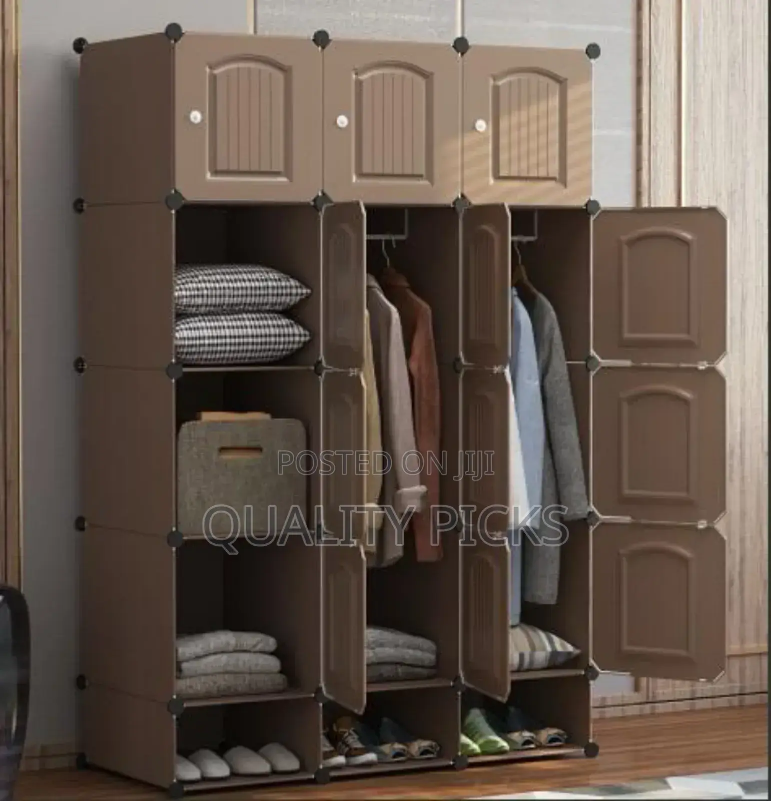 Plastic Wardrobe Three Columns And Shoe Rack.