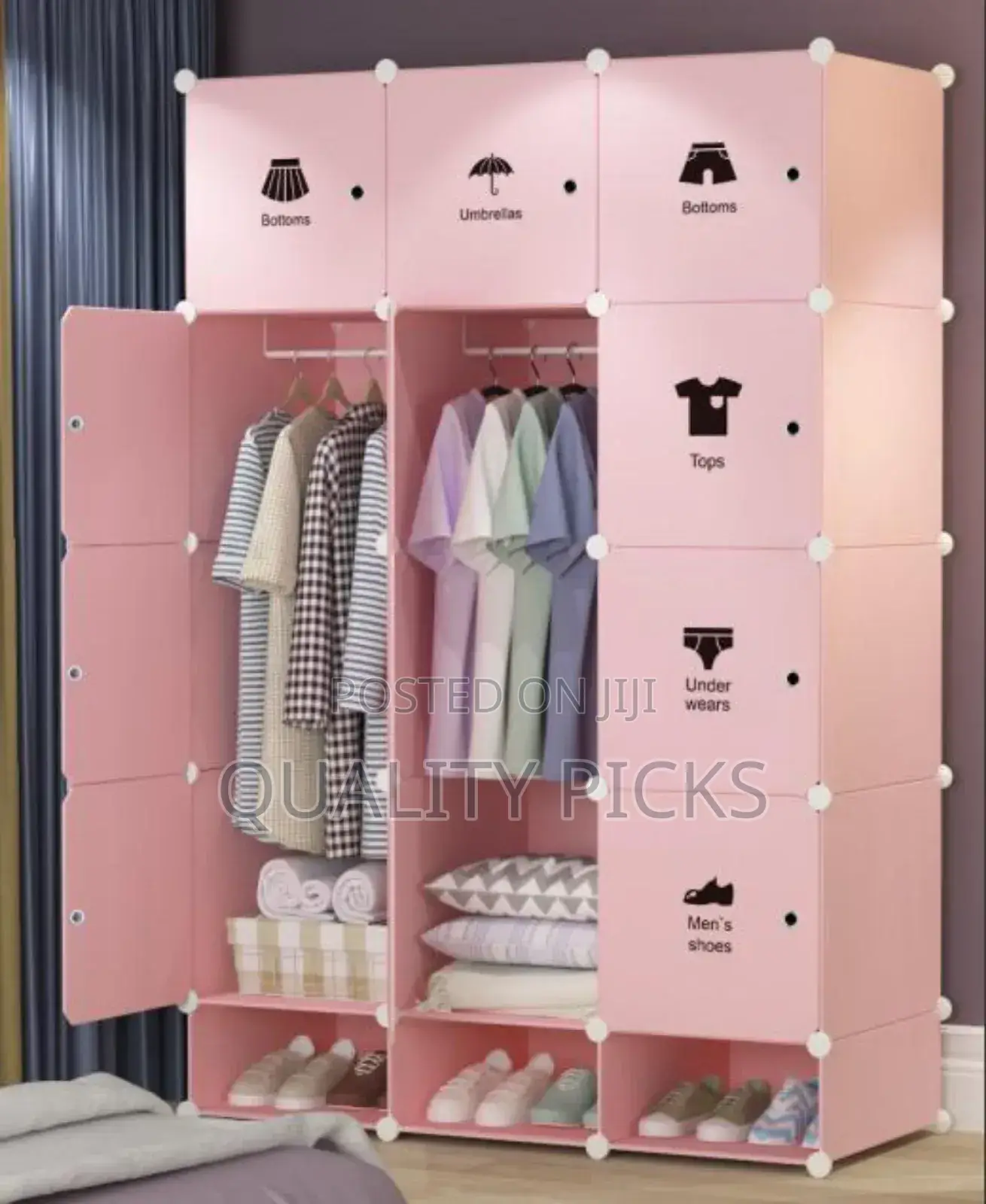 Plastic Wardrobe Three Columns And Shoe Rack.