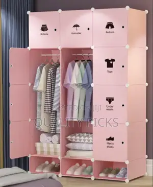 Plastic Wardrobe Three Columns And Shoe Rack.