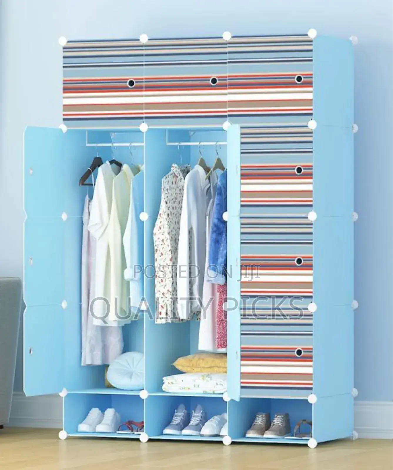 Plastic Wardrobe Three Columns And Shoe Rack.