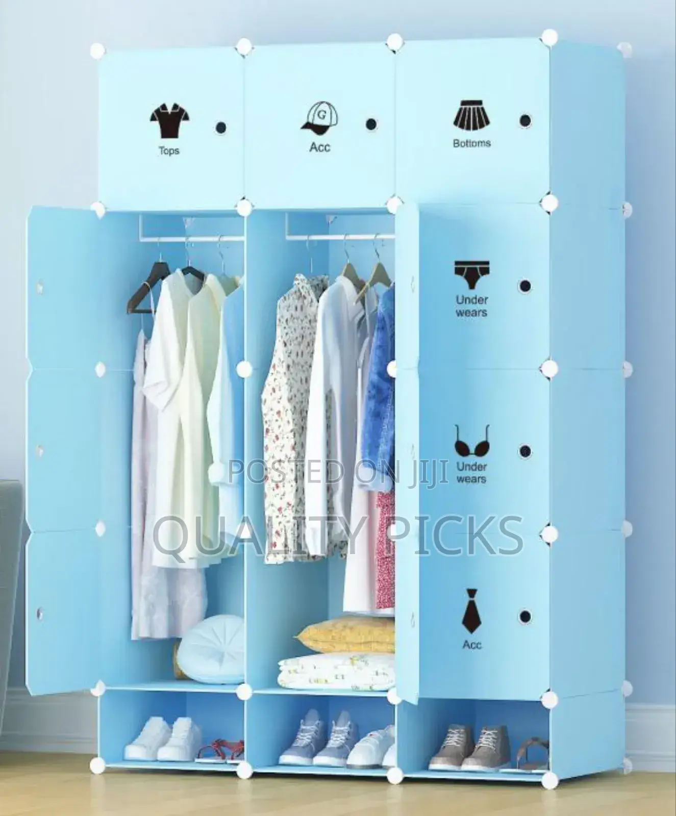 Plastic Wardrobe Three Columns And Shoe Rack.