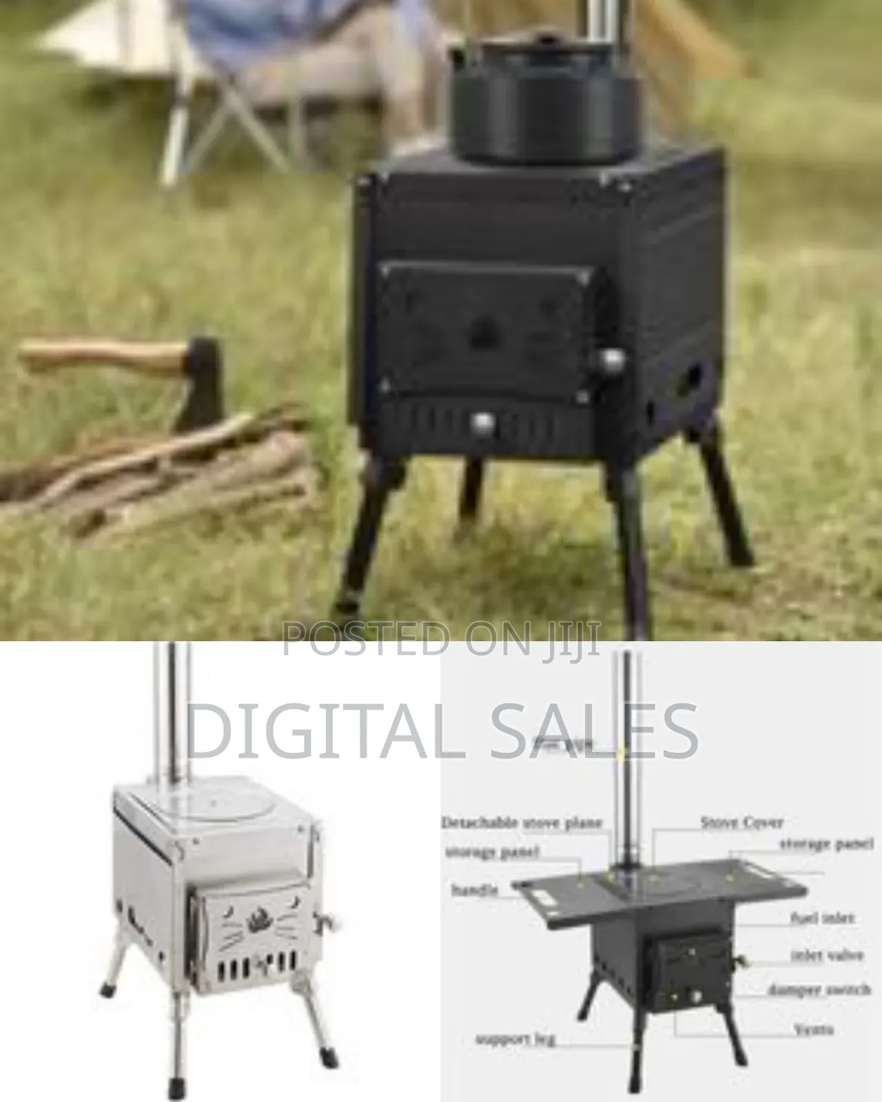 Portable Folding Heating Wood Burning Cooking Stove With Freestanding