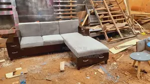 Wooden L Sofa Set With Drawers and Soft Seats