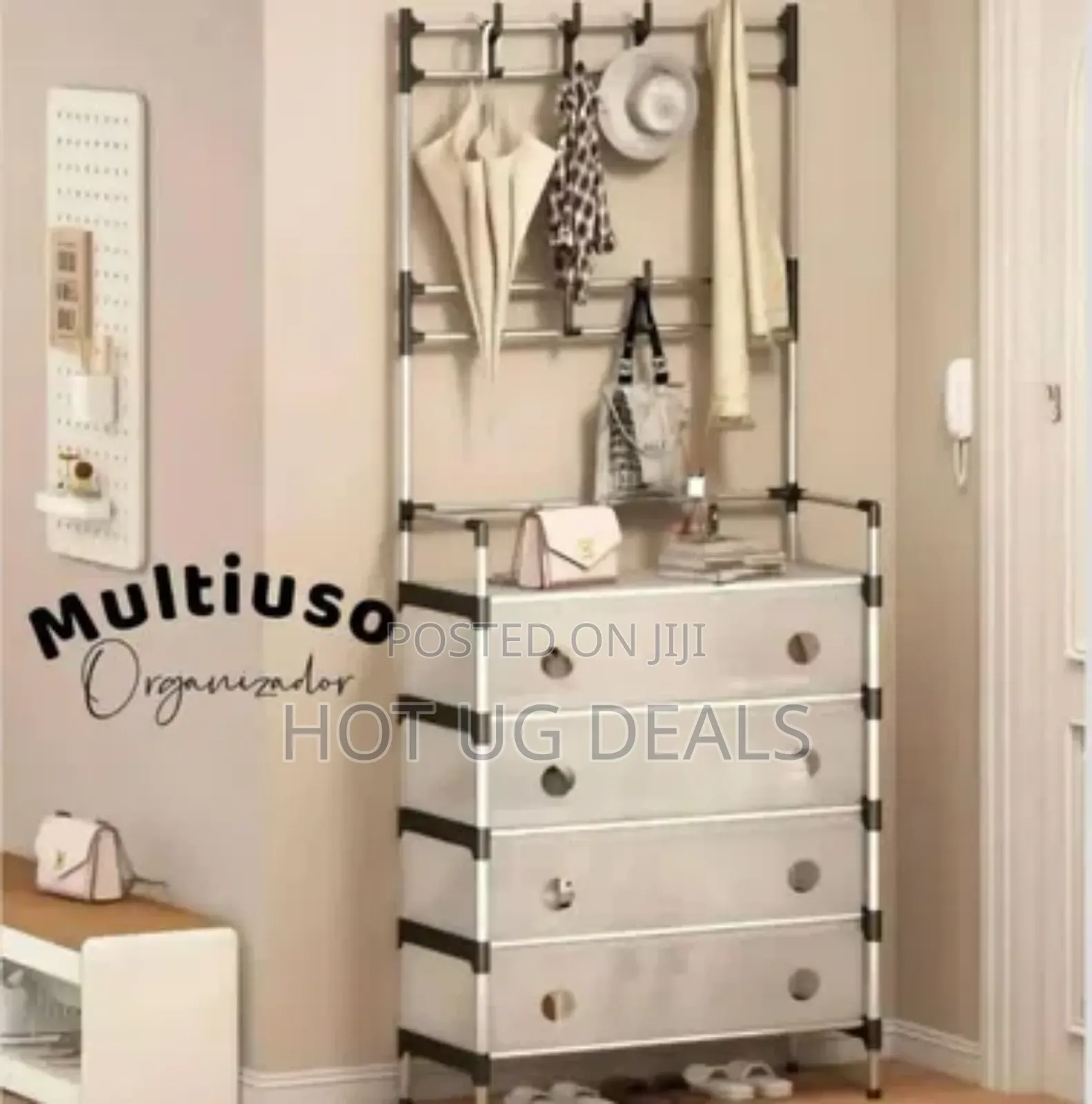 5 Tier Shoe , Cloth Rack With Transparent Cover - Silver, White