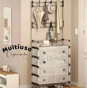 5 Tier Shoe , Cloth Rack With Transparent Cover - Silver, White