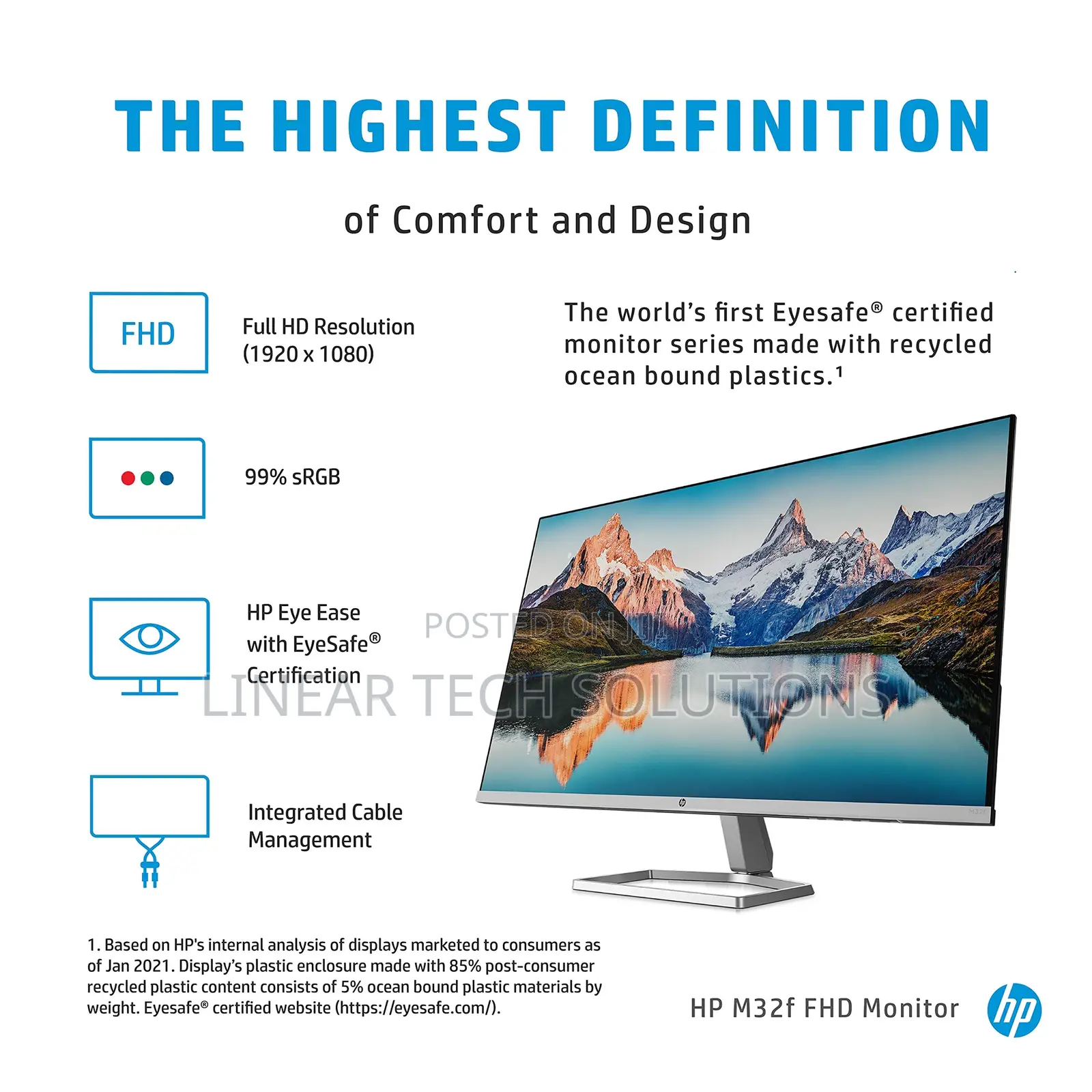 Hp M32f Ultraslim Monitor 31.5 Inch, Full Hd 1080p, 7ms Response Time