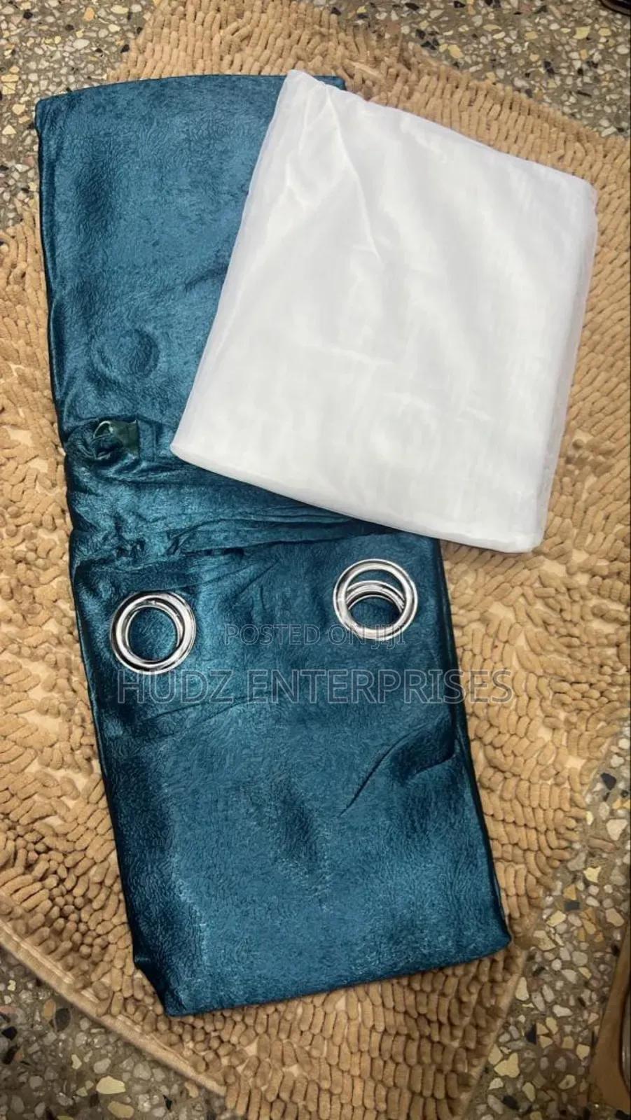 2 Curtains and 1 Net Blue Green
