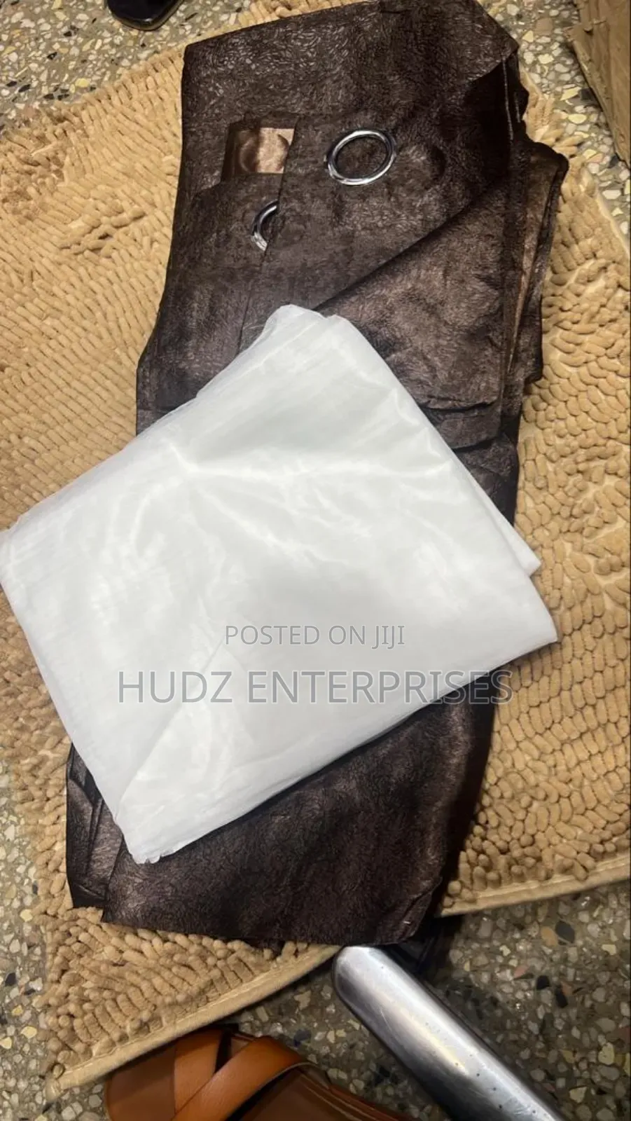 2 Curtains and 1 White Net Coffee Brown
