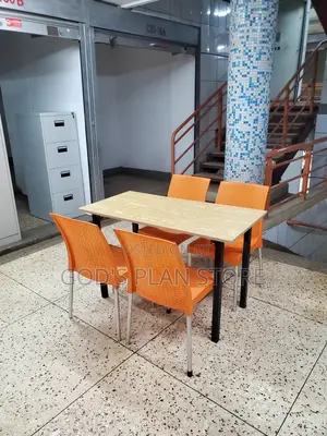 Light Brown Foldable Wooden Table and Chairs Plastic