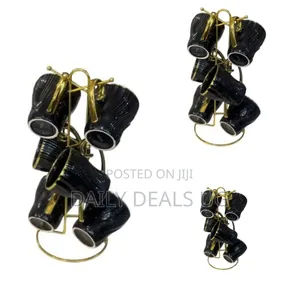 6 Piece Lined Ceramic Gold Line Cups Mugs Set With Golden Handle