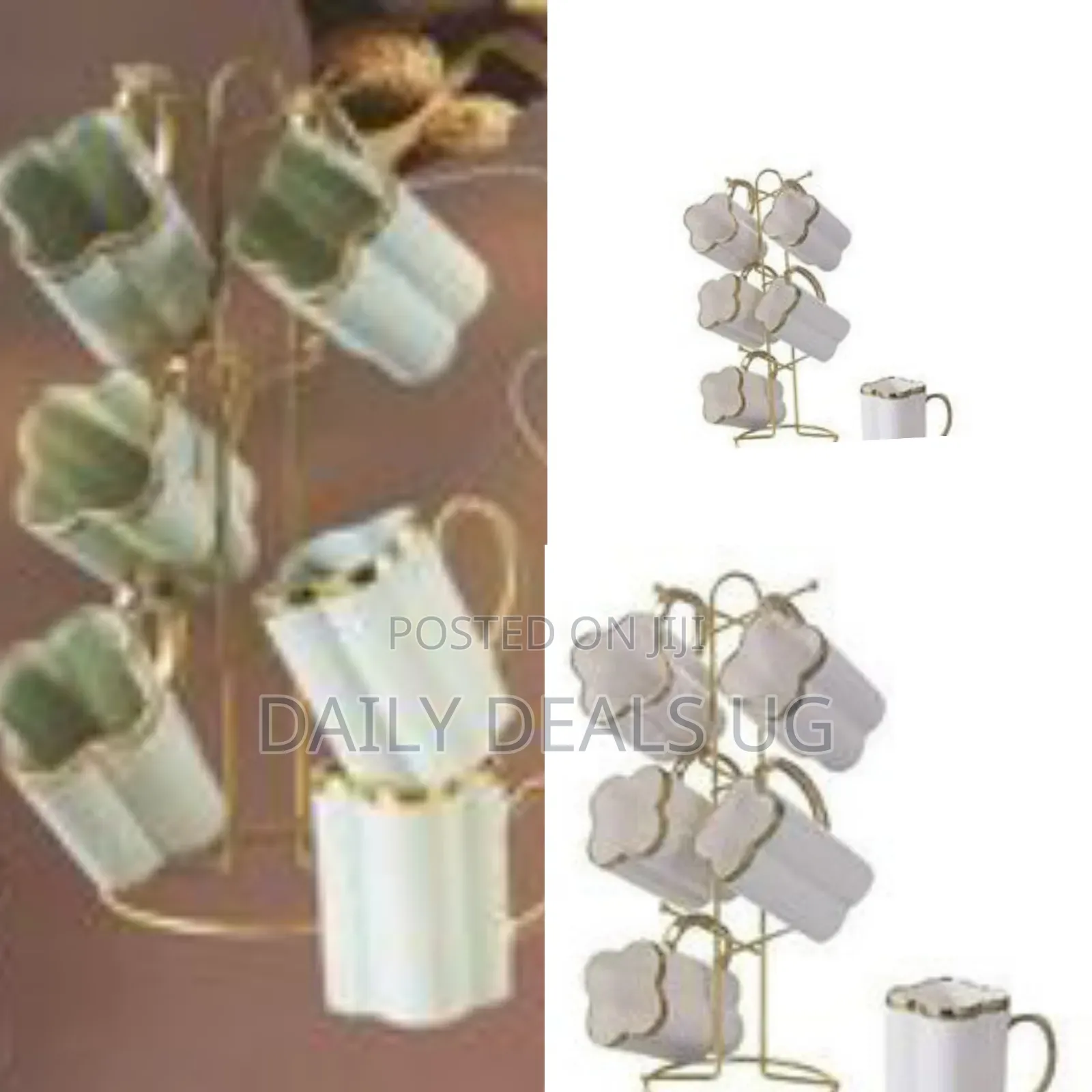6 Piece Pumpkin Ceramic Cups Mugs Set With Golden Handle