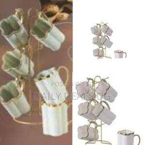 6 Piece Pumpkin Ceramic Cups Mugs Set With Golden Handle