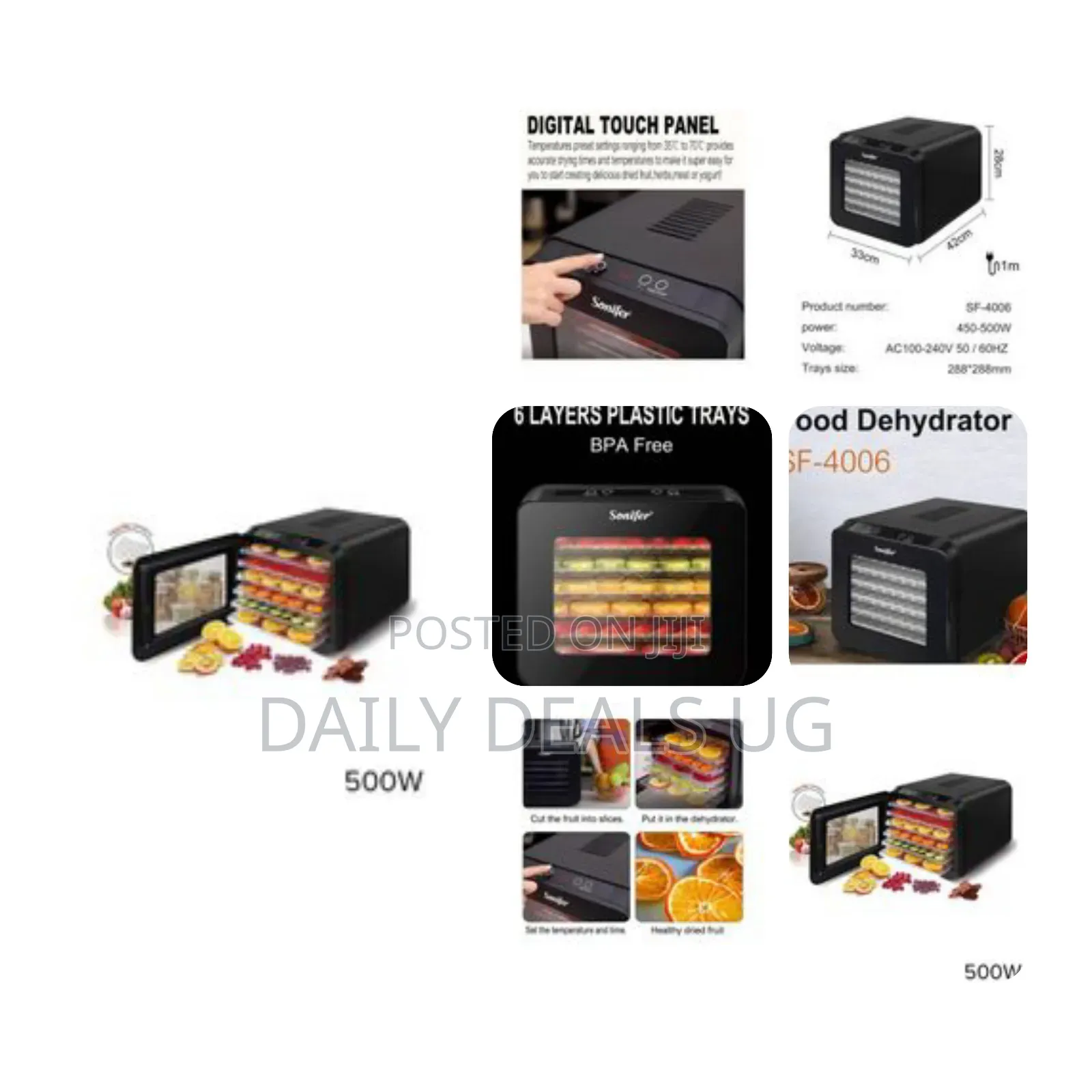 Sonifer 6 Layer Fruits Food Dehydrator Dryer -Black