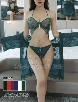 3piece Butterfly Lace Sexy Lingerie Set With Sheer Robe Erotic Nightie