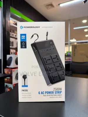 Powerology 2500w 6ac Power Strip With Retractable Cables