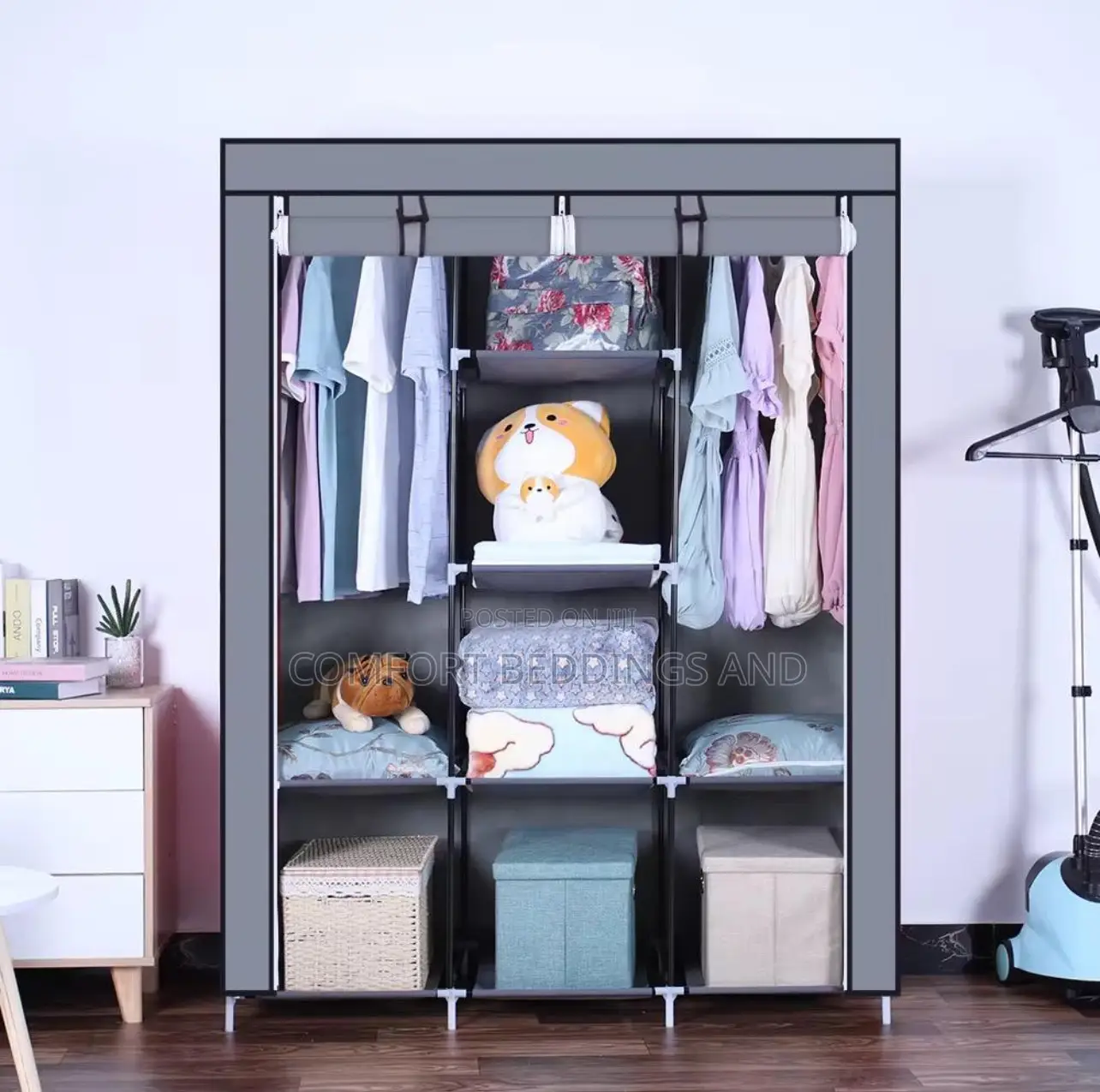 Three Column Metallic Closet Gray